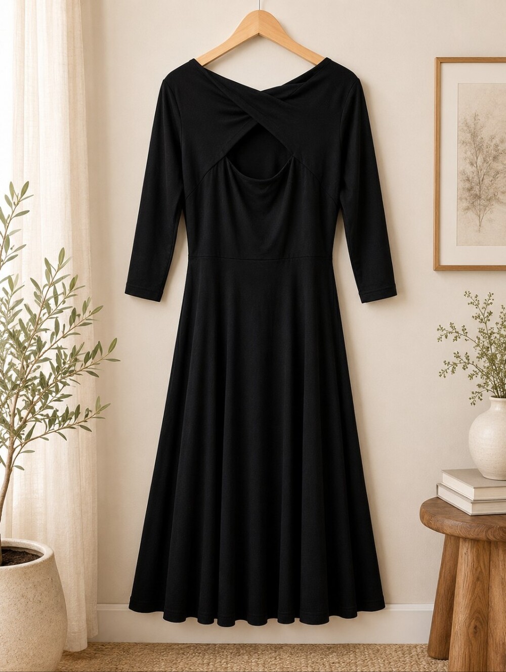 Pact Black Midi Dress with Twisted Back Cutout
